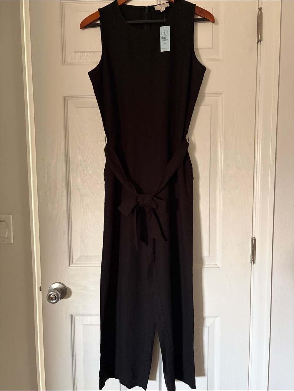 LOFT Outlet Black Sleeveless Tie-Waist Jumpsuit